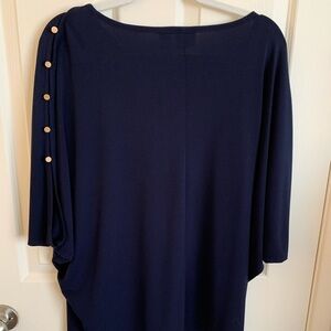 Chicos easy wear. Size 2 (M) Elegant Navy Batwing Top with Shoulder Buttons
